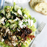 Salad with Chicken, Sun Dried Tomatoes, Goat Cheese, Cucumbers, and Pine Nuts