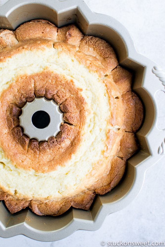 Delicious homemade pound cake in a decorative bundt pan, perfect for dessert or special occasions.