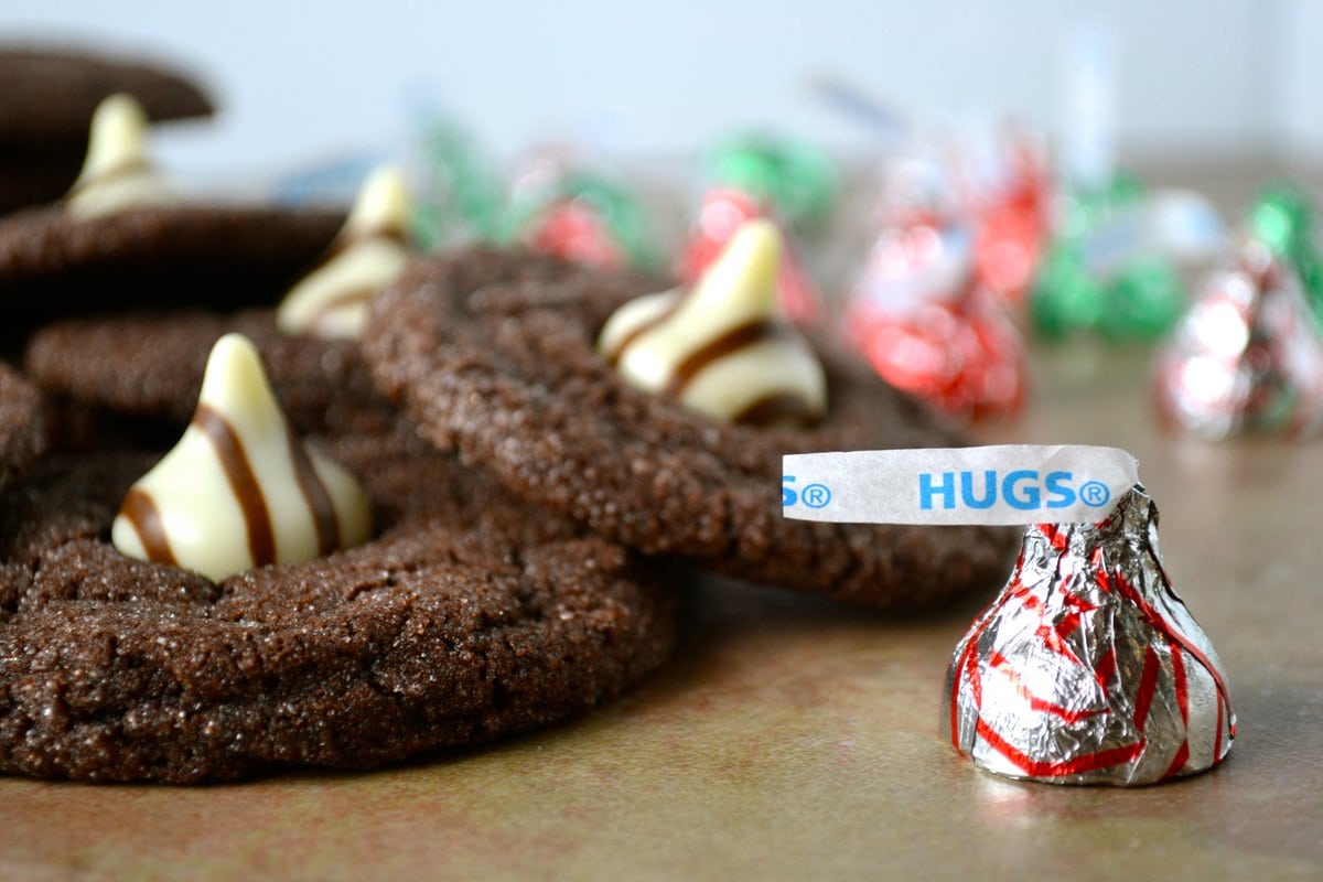 Chewy Chocolate Cookies with Hershey's Hugs - Stuck On Sweet