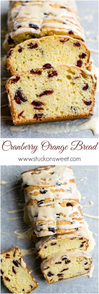 Cranberry orange bread with dried cranberries and citrus flavor, topped with white glaze, sliced to reveal moist interior, perfect for holiday baking and weekend comforts.