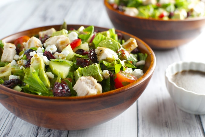 Italian Chicken Salad with Vegetables, Cranberries and Goat Cheese | stuckonsweet.com