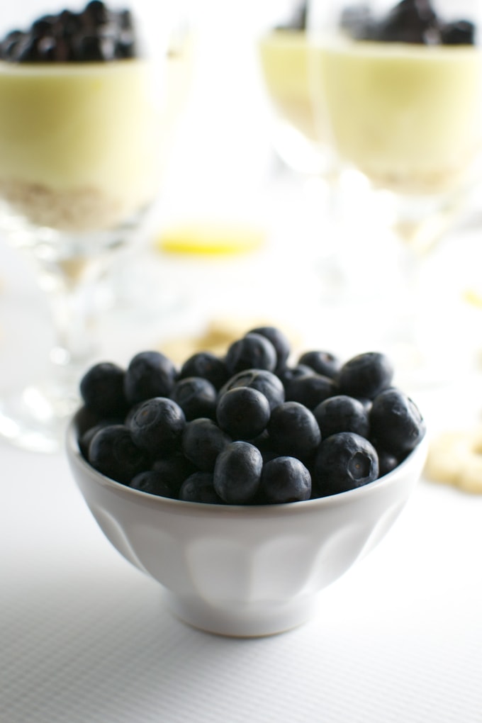 Fresh blueberries in a white bowl, perfect for healthy snacking or dessert toppings.