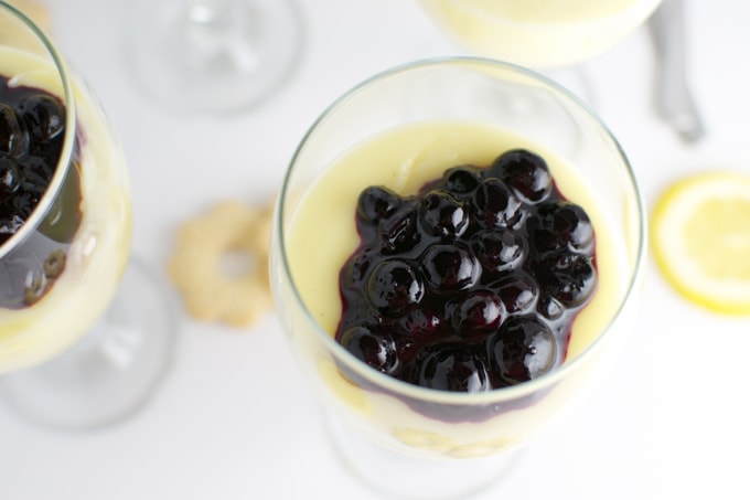 Lemon Pudding with Blueberries | stuckonsweet.com