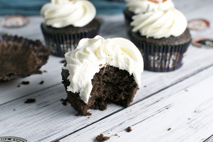 Delicious chocolate cupcakes with vanilla frosting from Stuck On Sweet. Perfect for dessert lovers and sweet tooth cravings.