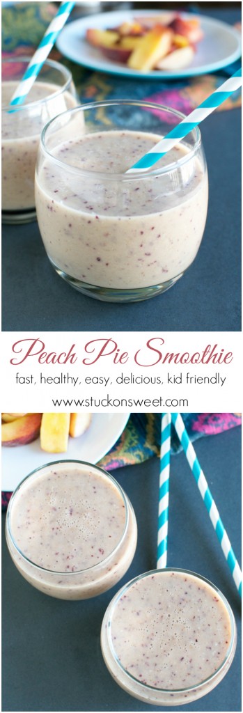 Creamy peach pie smoothie with fresh fruit and cool, refreshing flavor, perfect for healthy snacks or kids' treats.