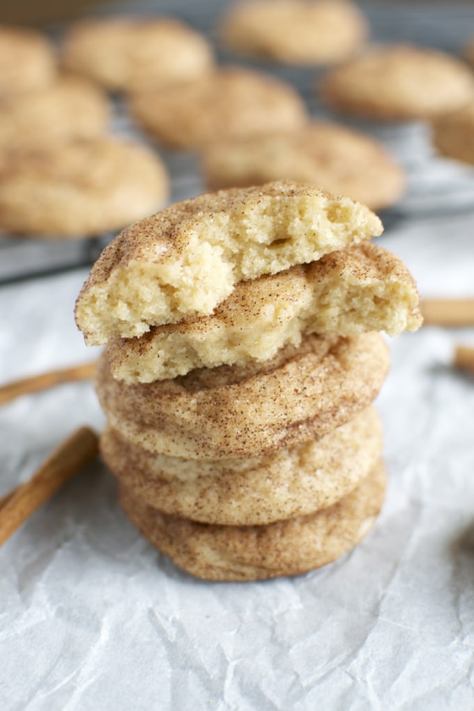 snickerdoodle cookies stacked on top of each other