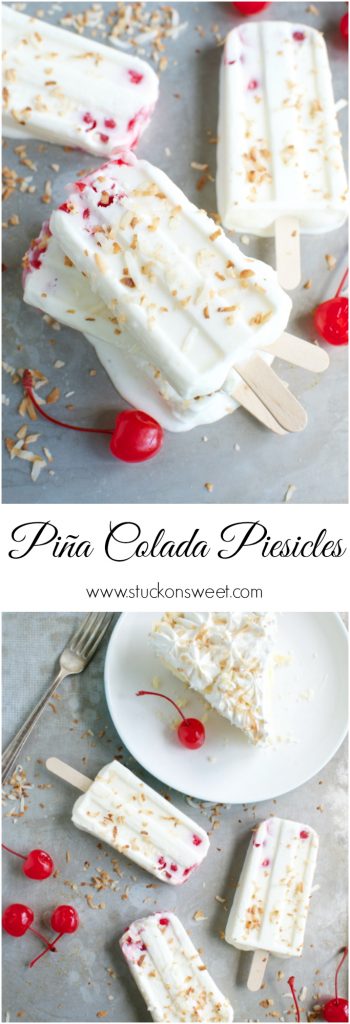 Creamy Piña Colada Popsicles with Coconut and Cherry Toppings, Cold Refreshing Summer Desserts.