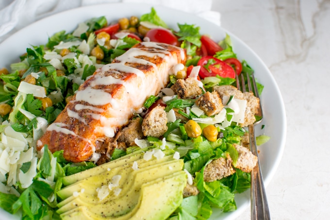 Salmon Caesar Salad | www.stuckonsweet.com