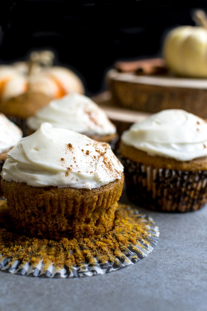 Rich vanilla cupcake with white frosting and cinnamon topping, homemade sweet baked goods.