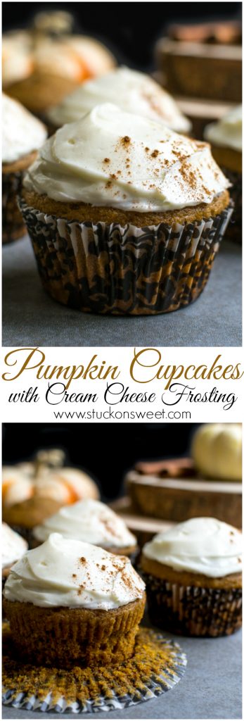 Pumpkin Cupcakes with Cream Cheese Frosting | www.stuckonsweet.com