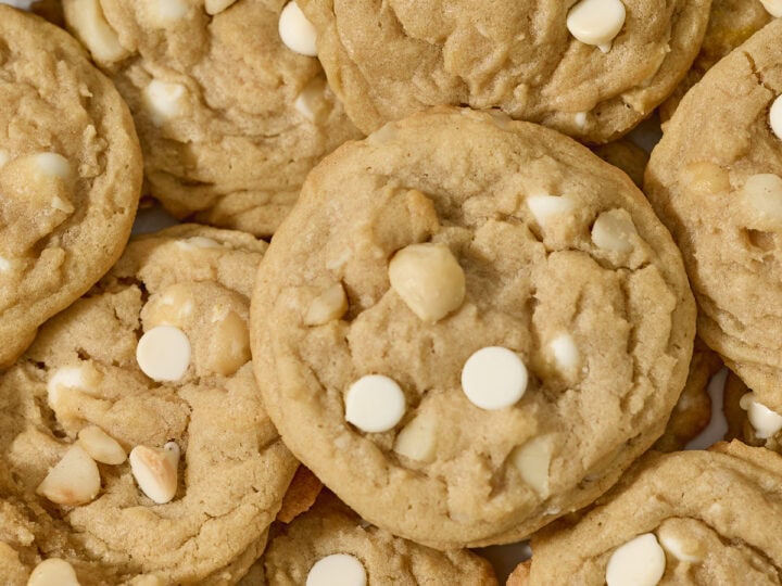 Butter cookies with white chocolate chips and macadamia nuts, fresh baked, delicious, chewy cookies, dessert treats, bakery-quality cookies, sweet snack, gourmet cookies, cookie assortment, Stuck On Sweet.