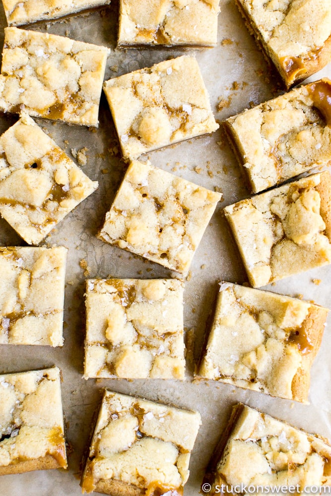 Butterscotch blondies, dessert bars, caramel blondies, easy homemade treat, sweet baked goods, Stuck On Sweet, caramel and butterscotch recipes, chewy blondie squares, comforting dessert, golden caramel bars.