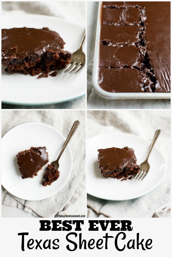 OH MY GOSH THIS CAKE! Texas Sheet Cake is the best dessert ever! #stuckonsweet #recipe #texassheetcake #cake #stuckonsweet