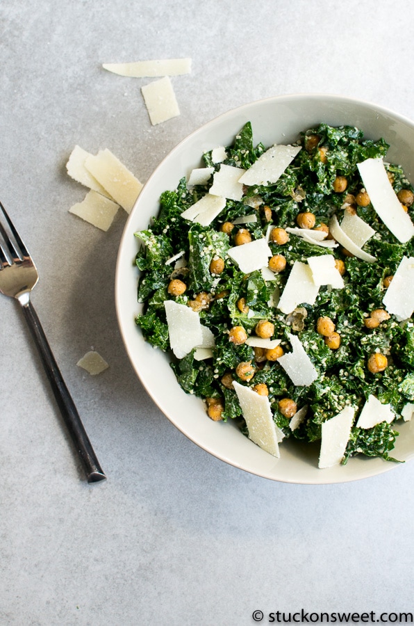 kale and chickpeas caesar salad