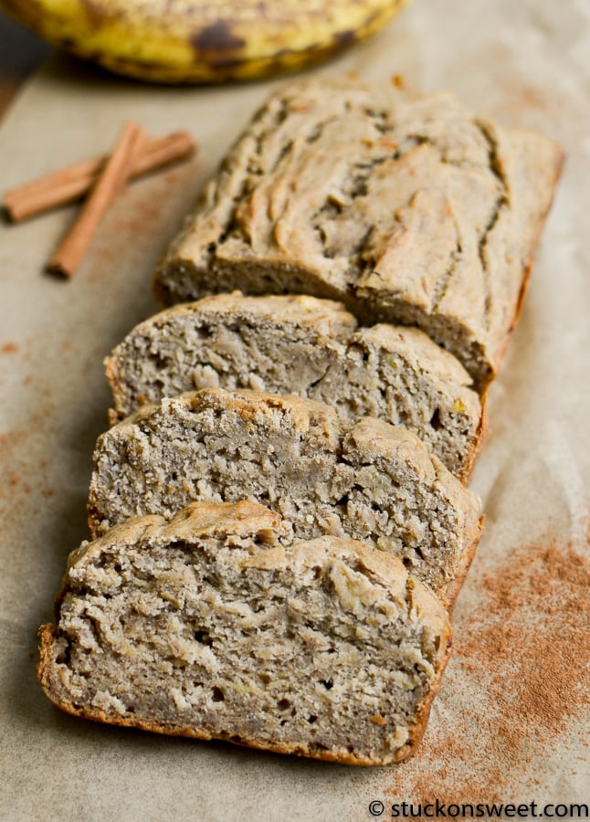 Soft banana nut bread sliced into pieces with cinnamon sticks in the background, perfect for breakfast or snack. Delicious, moist, and filled with flavor, ideal for banana bread lovers.