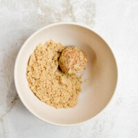 Butterscotch pudding ingredients in a bowl.