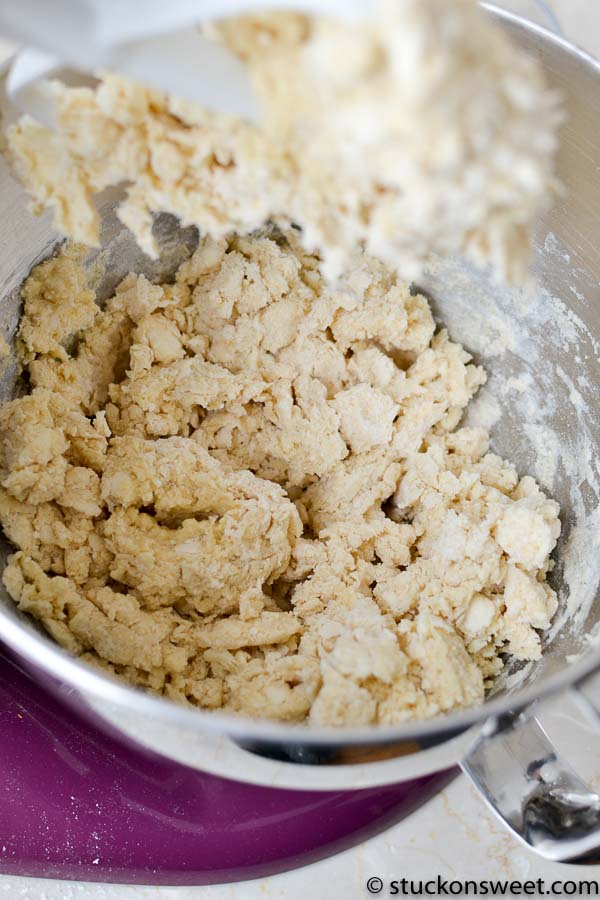 cherry almond scone dough in a mixer