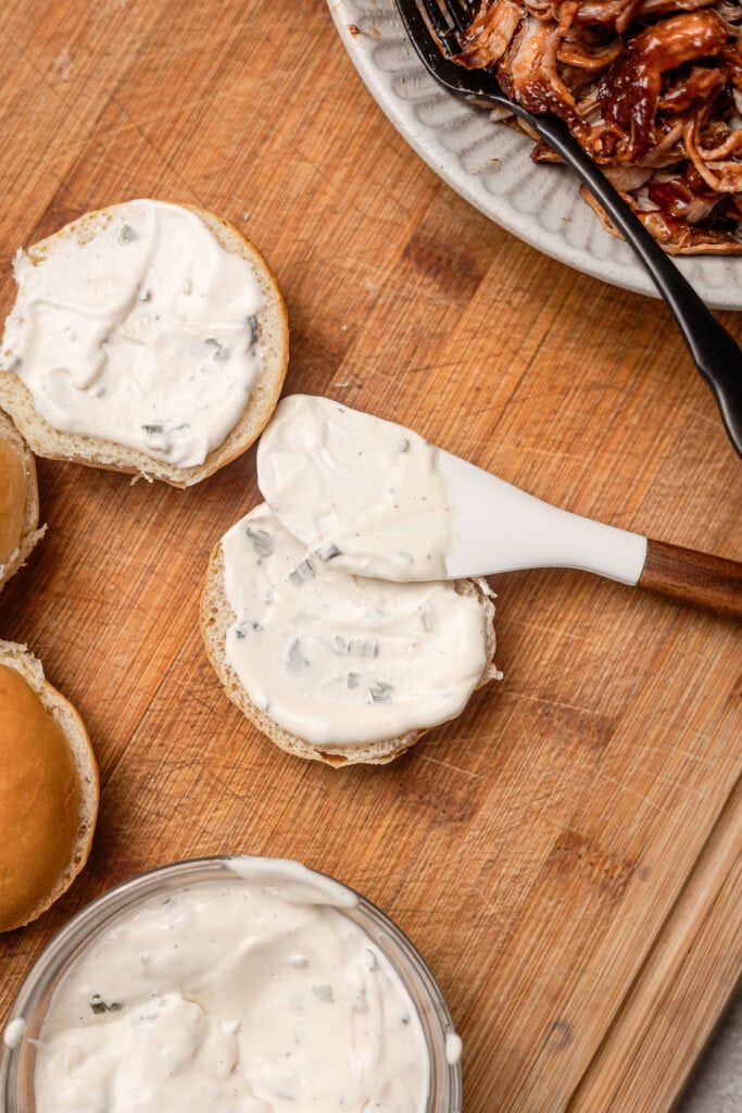 garlic aioli on a bun