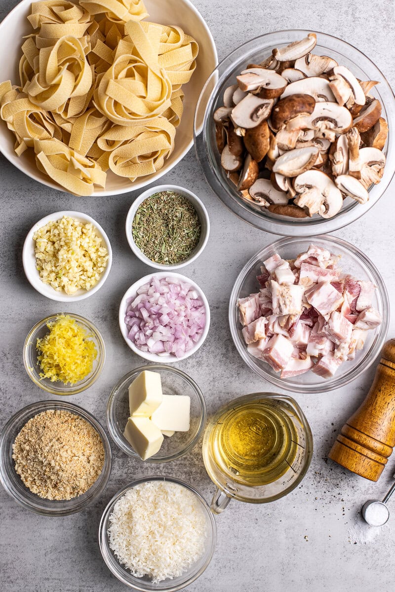 Mushroom Bacon Pasta Ingredients