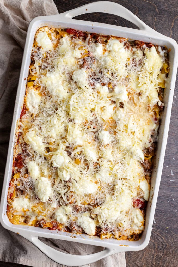 No-boil penne pasta casserole with melted cheese and savory ground beef, perfect for comfort food lovers and family dinners.