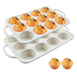 Fluffy cupcake muffins with chocolate chips on baking molds, ready for baking, delicious cupcake baking accessories from Stuck On Sweet.