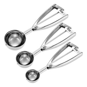 Stainless steel cookie scoop set for baking, perfect for evenly portioning cookies and desserts, durable and ergonomic design for professional and home use.