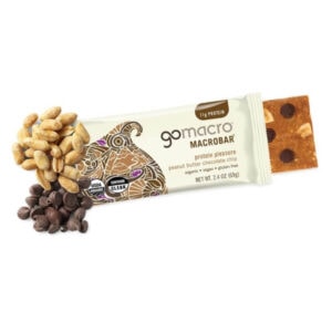 Organic protein bar with peanut butter, chocolate chips, and gluten-free ingredients, featuring 11g of plant-based protein for a nutritious snack.