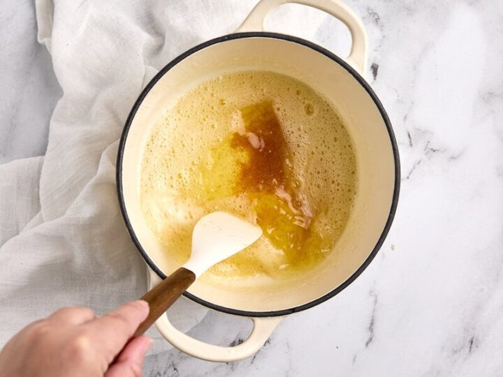 brown butter in a saucepan with a spatula