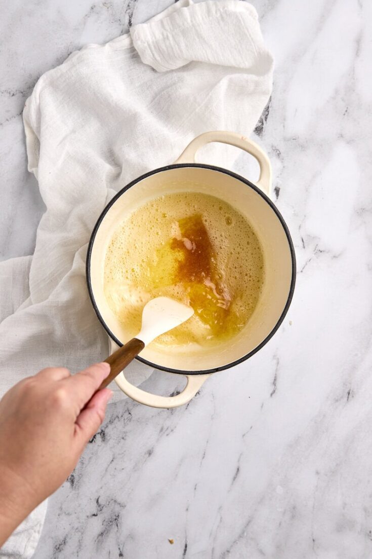 brown butter in a saucepan with a spatula