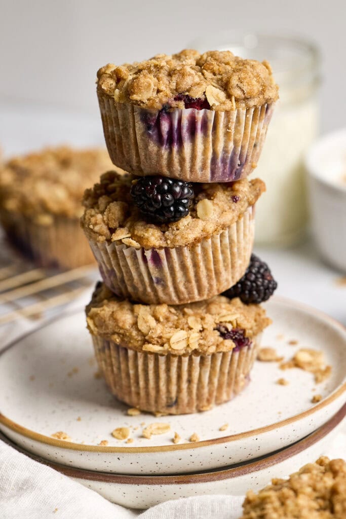 Delicious homemade blackberry oatmeal muffins topped with oats and fresh berries, perfect for breakfast or snack. Enjoy moist, flavorful muffins with crunchy topping, ideal for satisfying sweet cravings.