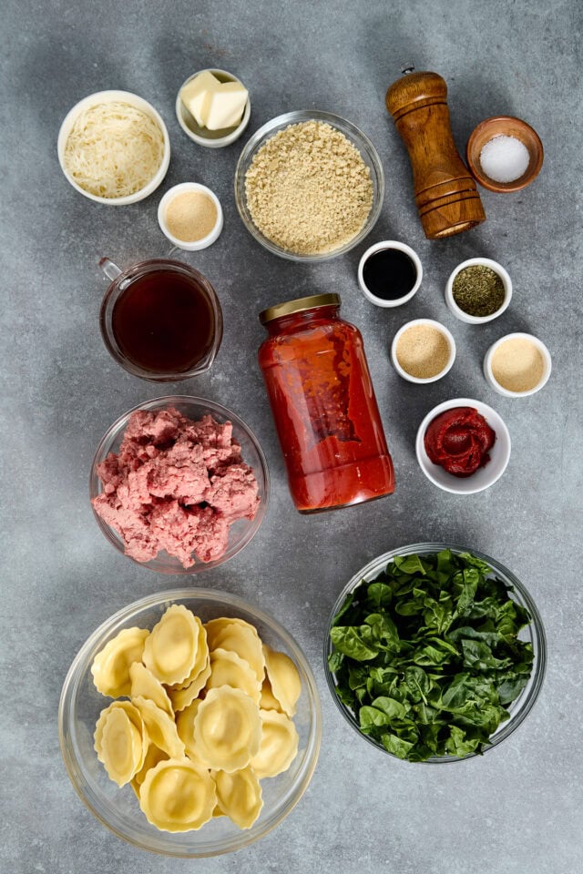 One Skillet Ground Beef & Spinach Ravioli